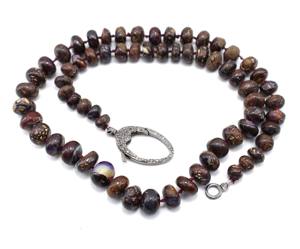 Collar de Piedras Naturales de Ópalo Boulder de Alta Calidad AAA+ TOP 7X12MM, Cuentas Redondas con Cierre de Diamantes Pavé - Product Image 1