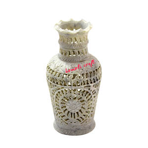 Best Quality Indian Handmade Antique Style Long Neck Hand Carved Soapstone Stone Carving <b>Flower</b> Vase for Home Decoration - Product Image 2