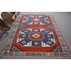 Tapis turc vintage en laine rouge grande taille 5,8x7,9 pieds, design patchwork écologique avec envers en latex - Product Image 1