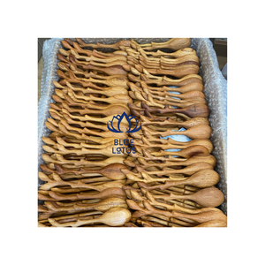 Juegos de cucharas de madera antiadherentes con forma de hoja grabada con mango corto/largo y estilos personalizados para Loto Azul al por mayor - Product Image 1