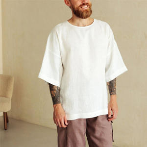 High Quality Solid Canvas Breathable Half Sleeve Crew Neck Custom Logo Summer Men's T-<b>Shirt</b> - Product Image 1