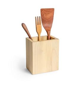 Organizador de utensilios de madera de pino rústico grande, soporte de utensilios de cocina de madera de diseño moderno para el hogar, cocina compatible con mostrador de cocina - Product Image 3