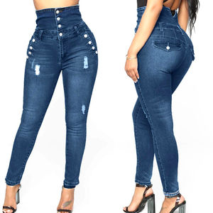 Jeans pour femmes sur mesure en gros, OEM, couleur unie, coupe slim, qualité supérieure, respirant, avec couleur et logo personnalisés - Product Image 5