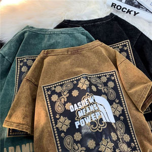 T-shirts graphiques personnalisés, impression au dos pour hommes, style vintage, lavage vintage, 270 g/m², 100 % coton tricoté, surdimensionné - Product Image 2