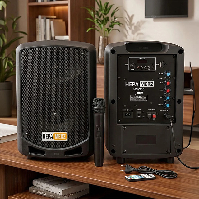 Hepa Merz HS-300 Portable Rechargeable 2.0 Channel Sound System Built-in Microphone Remote Control-USB 6.5-Inch 300W Plastic