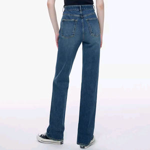 Factory Manufacture Custom Made High Women's Denim <b>Jeans</b> Loose Fit Slim And Straight Pants With Cotton Fabric Casual Style <b>Waist</b> - Product Image 2
