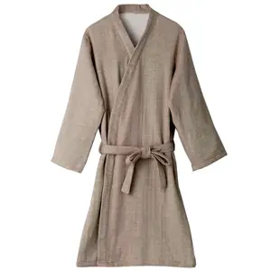 [Wholesale Products] HIORIE Cotton 100% Gauze Towel Bathrobe Women's Sleepwear Kimono Pajama Lounge wear made in Japan Brown