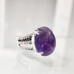 Women's Ring Natural Purple Amethyst Gemstone February Birthstone 3 Twisted Band <b>Vintage</b> Boho <b>Jewelry</b> 925 Sterling Silver Ring - Product Image 1