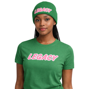 Green Legacy Beanie <b>Hat</b> Greek Sorority Womens Pink & Green College Sisterhood Winter Knit Soror Apparel - Product Image 1