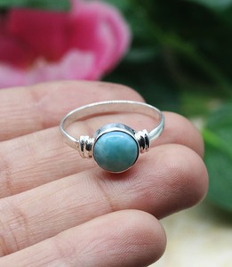 Handmade Natural Larimar Gemstone <b>Ring</b> Genuine <b>925</b> Sterling <b>Silver</b> Christian Bezel Set Certified Vintage Style for Engagement - Product Image 3