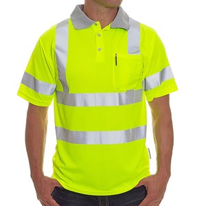 เสื้อนิรภัย Hi-Viz เสื้อนิรภัยสำหรับผู้ชายชุดทำงานก่อสร้างเสื้อยืดโปโลแขนสั้นสะท้อนแสงสองโทนสี