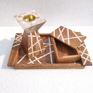 Plateau de service moderne de luxe en résine incrustée, brûleur à oud, artisanal, cadeau de Ramadan, Mubkhar Bakhoor Madkhan, vaisselle à encens, 10x12 - Product Image 4