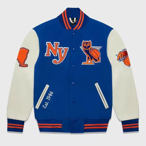 High Quality Custom Logo Silk/Cotton Eco-Friendly Breathable <b>Patchwork</b> Canvas Baseball Varsity <b>Jacket</b> Men High Street Style - Product Image 1