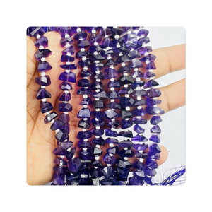 Perles à facettes en quartz améthyste violet foncé de qualité supérieure de 8 pouces pépite en forme de fantaisie pour la fabrication de bijoux perles de pierre - Product Image 1