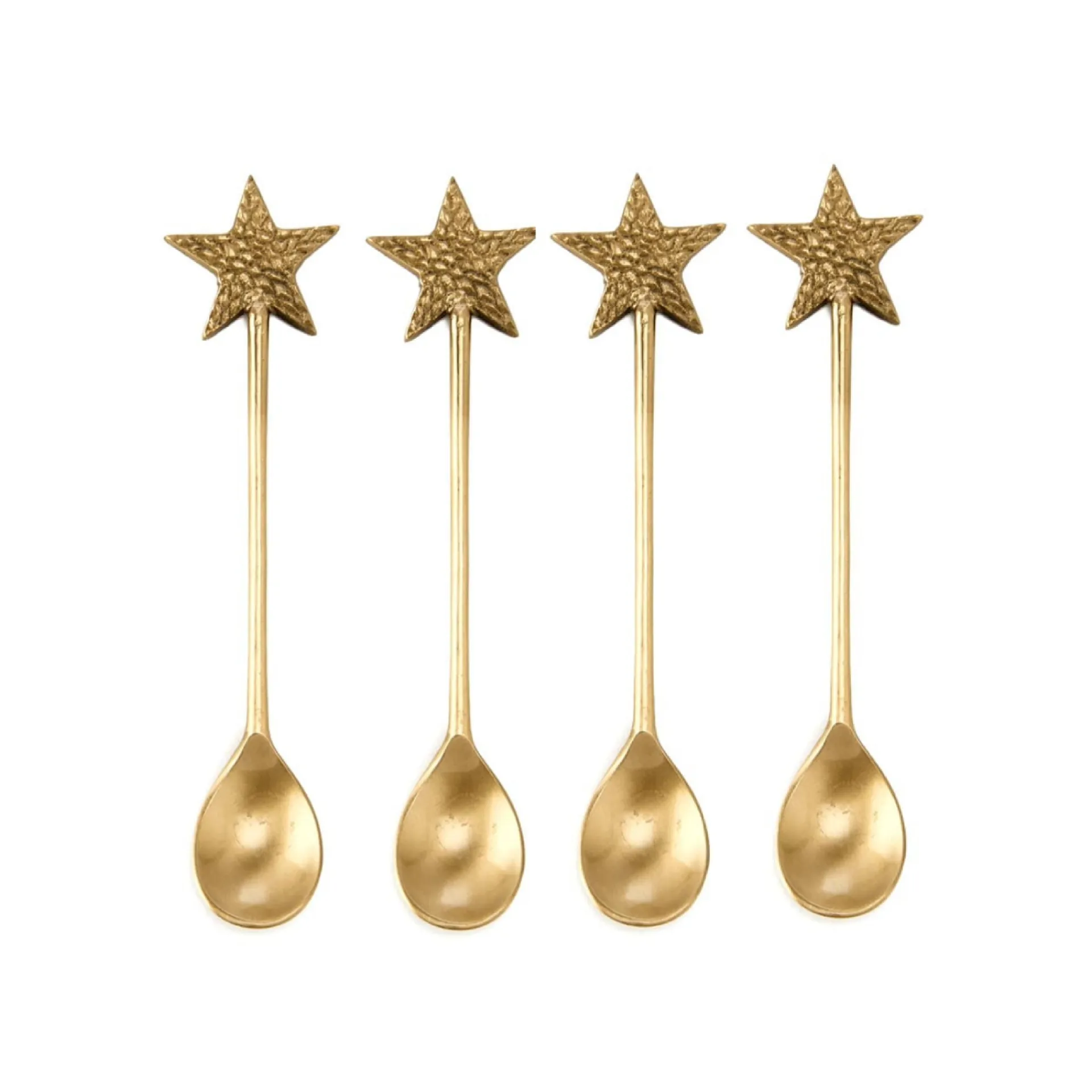 Brass Tea Spoon Set of 4 Piece For Home Hotel Restaurant Star Design Flatware Spoon With Matte Polish & Lacquer For Handicraft
