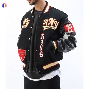 Chaqueta Bomber de lana de alta calidad personalizada para hombre de talla grande con soporte bordado Patchwork diseño personalizado mangas de cuero para invierno - Product Image 2