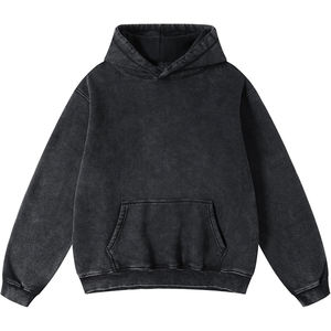 Sweat à capuche surdimensionné noir lavé Vintage personnalisé pour hommes populaires pull à manches longues décontracté avec sweat à capuche avec poche kangourou pour hommes - Product Image 1
