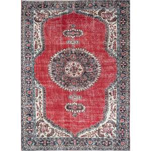 Tapis en laine noués à la main de grande taille, style vintage, motif médaillon rouge et orange, pour salon ou couloir - Pae-2324 - Product Image 1