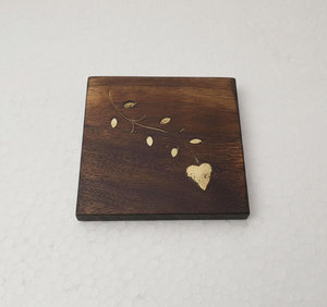 Elegant Classic Acacia Wood <b>Coaster</b> with Stylish Metal Inlay Eco-Friendly & Durable Trendy <b>Table</b> Decor for Home Office or Gift - Product Image 3