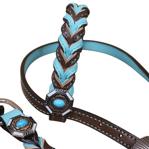 Top Trending Western Tack Set Herramientas geométricas Twisted Turquoise Leather Trenzado Western Bridle & Breastplate Horse Tack Set - Product Image 4