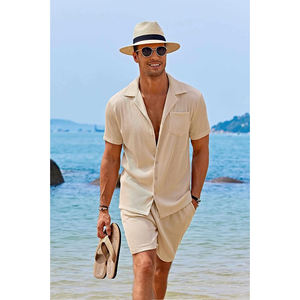 Hawaiian beach station balnéaire ensemble vêtements hommes lâche à manches courtes chemise à fleurs shorts décontracté deux pièces hommes ensembles chemises de plage - Product Image 3