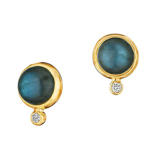 Pendientes de tuerca hechos a mano de Plata de Ley 925 Labardorita CZ, pendientes de piedras preciosas de boda chapados en oro, ajuste de bisel, fiestas clásicas - Product Image 1