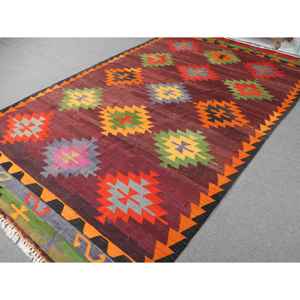 Alfombra Vintage, Alfombra Turca Extra Grande de 6.7x11.3 pies, Alfombra de Lana Roja Degradada a Naranja - Product Image 2