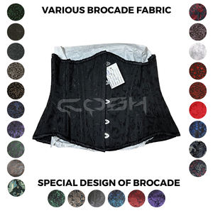 Corset gothique noir en brocart sous-poitrine avec baleines en acier robustes et fermeture à busc - Product Image 6