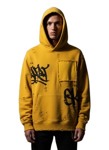 Sudadera con Capucha Distressed Personalizada para Hombre, Estilo Streetwear, 450GSM, 100% Algodón, Lavado Ácido, Vintage, Holgada, Bajo MOQ, OEM - Product Image 1