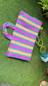 Mini bolsas de la compra de PP tejidas de nailon reutilizables ecológicas Plástico de polipropileno reciclado sostenible con Diseño a rayas - Product Image 2