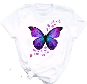 T-shirt ample d'été personnalisé avec logo et motif papillon, haut de créateur à manches courtes pour femmes et jeunes filles - Product Image 2