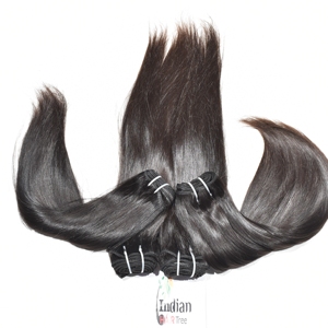 Extensions de cheveux naturels indiens Remy à double trame, lisses, à clipser, couleur noir naturel, non traités - Product Image 3