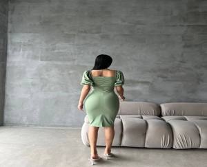 Meilleure Qualité Bleu Menthe Moderne Couleurs Élégantes Crêpe 2S 2M 2L Robes Vêtements pour Femmes - Product Image 4