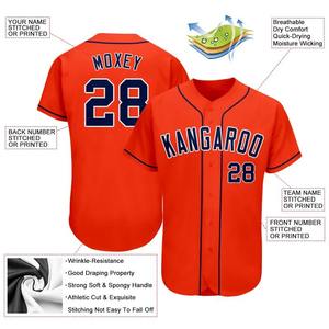 Camiseta de Béisbol Personalizada, Transpirable, Estampada en Naranja, Azul Marino y Blanco, Talla Grande, Auténtica - Product Image 3