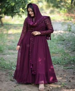 Anarkali patiyala ดีไซเนอร์ georgette เสื้อธรรมดาด้านบนมีชุดปาร์ตี้ dupatta ขายส่งราคาเสื้อผ้าชาติพันธุ์ - Product Image 4