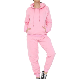 Wholesale Custom <b>Pink</b> Women's Two Piece Tracksuit Set Printed <b>Hoodie</b> Joggers with Rhinestone Detail for Workouts - Product Image 1