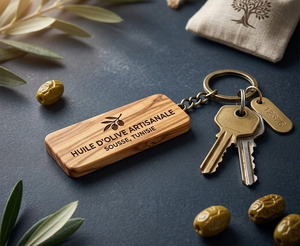 Vente en gros de porte-clés en bois d'olivier personnalisés KCB05, idée cadeau idéale, design artisanal naturel, gravure au laser - Product Image 2