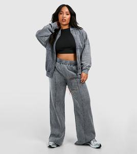 OEM/ODM 100% Cotton Printed <b>Rhinestone</b> Acid Wash Winter Hooded Casual Women's Zip Tracksuit Vintage Distressed Patch - Product Image 4