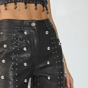 Pantalon droit pour femme en cuir véritable, respirant, avec fermeture à pression sur le devant, broderie personnalisée, automne-hiver, en stock - Product Image 6