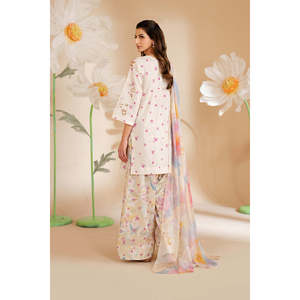 เสื้อชีฟอง IZNIK-3PC พร้อมผ้าคลุมไหล่พิมพ์ลายผ้าไหม และกางเกงพิมพ์ลายผ้าลอน พร้อมเสื้อปักลายแขนสามส่วน-BIC-052 - Product Image 4