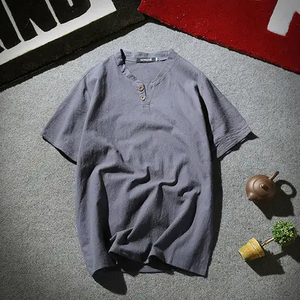 Camiseta Urbana Personalizada de Alta Calidad con Estampado, Camisetas de Felpa Francesa, Camiseta de Manga Corta, Camisetas Gráficas Cortadas para Hombre con Botones Delanteros - Product Image 4