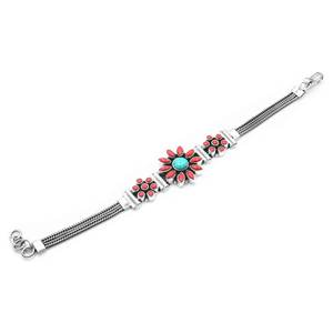 925 Sterling Silver Natural Turquoise and Coral Fine <b>Charm</b> <b>Bracelet</b> Gift <b>for</b> <b>Girls</b> and Women - Product Image 1