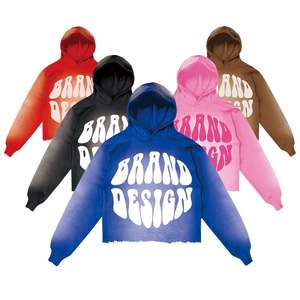 Pull à capuche en coton molletonné avec logo en mousse 3D pour hommes, coupe à bord coupé, ourlet brut, impression bouffante sans cordes, hiver. - Product Image 2