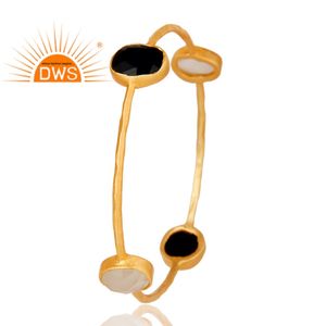 Último diseño Plata de ley Piedra de Luna Blanca natural y brazalete de piedras preciosas de ónix negro Fabricante de joyería de moda - Product Image 3