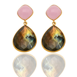Prêt Stock 925 boucles d'oreilles en argent Sterling plaqué or 14 carats pierre précieuse Labradorite Rose Rose pour cadeau de fête fabricant direct - Product Image 1