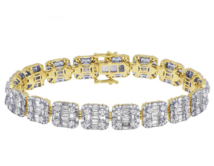 Bracelet exclusif en or jaune 10 carats avec diamants ronds et baguettes au look glacé parfait pour une collection de luxe - Product Image 1