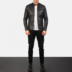 Chaqueta de cuero de bombardero personalizada de alta calidad para hombre, chaqueta original de cuero de oveja con cuello levantado y logotipo frontal para hombre - Product Image 6