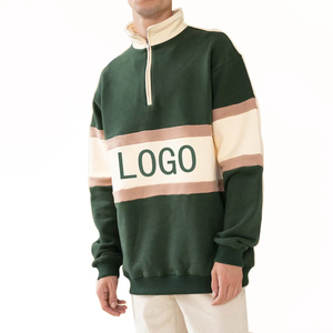 Men's Oversized Pullover <b>Hooded</b> Quarter-<b>Zip</b> Embroidered Long Sleeve Lined 100% Cotton Fleece Casual Breathable Autumn Wear - Product Image 2