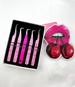 New 90 Degree <b>Pink</b> Paper Coating 45 Degree Eyelash Extension Tweezers With Cherry Lip Lash Tile Custom Logo Beauty Instrument - Product Image 6