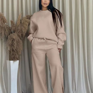 Nouveau Top Notch surdimensionné survêtements 100% coton manches longues femme survêtements décontracté léger respirant 2 pièces ensemble - Product Image 1